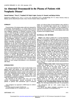 An Abnormal Orosomucoid in the Plasma of Patients with Neoplastic Disease'