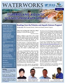 WATERWORKS Newsletter of the SFRC-Fisheries and Aquatic Sciences Program January 2015