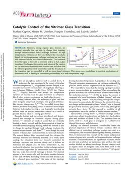 Catalytic Control of the Vitrimer Glass Transition Mathieu Capelot, Miriam M