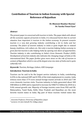 Contribution of Tourism in Indian Economy with Special Reference of Rajasthan