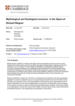 Mythological and Theological Concerns in the Opera of Richard Wagner