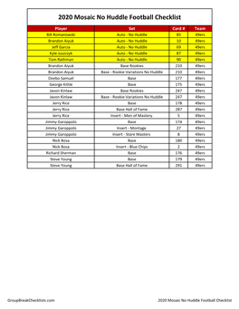 2020 Mosaic No Huddle Football Checklist