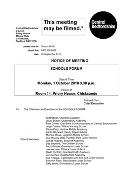 (Public Pack)Agenda Document for SCHOOLS FORUM, 01/10/2018 15