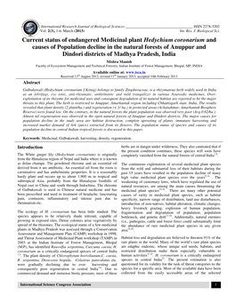 Current Status of Endangered Medicinal Plant Hedychium