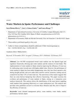 Water Markets in Spain: Performance and Challenges