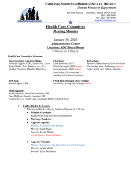 Health Care Committee Meeting Minutes