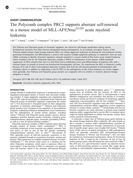 The Polycomb Complex PRC2 Supports Aberrant Self-Renewal in a Mouse Model of MLL-AF9;Nrasg12d Acute Myeloid Leukemia