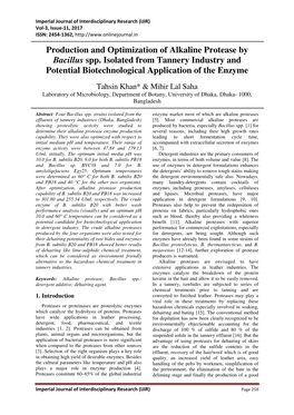 Production and Optimization of Alkaline Protease by Bacillus Spp