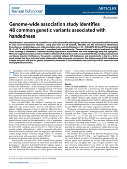 Genome-Wide Association Study Identifies 48 Common Genetic Variants Associated with Handedness