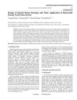 Design of Special Plastic Bearings and Their Application in Renewable Energy Conversion System Yongjun Dong1,2, Wanqiang Zhu1,2, Xueming Zhang1,2 and Jingfu Guo*,1,2