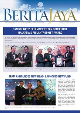 Tan Sri Dato' Seri Vincent Tan Conferred Malaysia's Philantrophist Award Ipam Announces New Head; Launches New Fund
