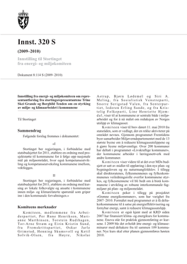 Innst. 320 S (2009–2010) Innstilling Til Stortinget Fra Energi- Og Miljøkomiteen