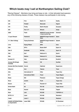 Which Boats May I Sail at Northampton Sailing Club?