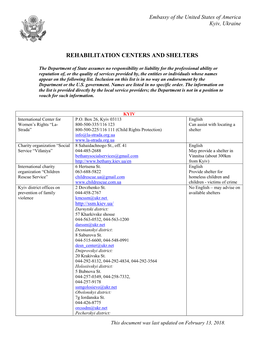 Rehabilitation Centers and Shelters
