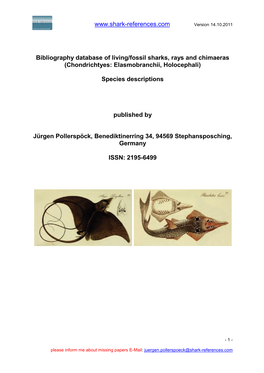 Bibliography Database of Living/Fossil Sharks, Rays and Chimaeras (Chondrichtyes: Elasmobranchii, Holocephali)