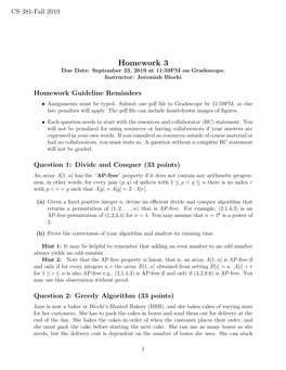 Homework 3 Due Date: September 23, 2019 at 11:59PM on Gradescope