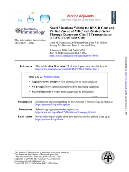 In RFX-B-Deficient Cells Through Exogenous Class II Transactivator Partial Rescue of MHC and Related Genes Novel Mutations Withi