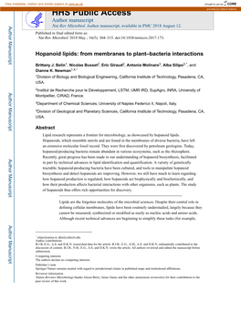 Hopanoid Lipids: from Membranes to Plant–Bacteria Interactions