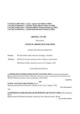 CAS 2011/A/2495 FINA V. César Augusto Cielo Filho & CBDA