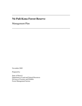 NƗ Pali-Kona Forest Reserve Management Plan