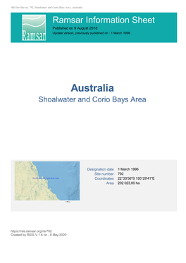 Australia Ramsar Information Sheet Published on 9 August 2018 Update Version, Previously Published on : 1 March 1996