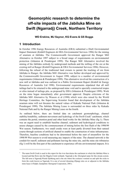 Geomorphic Research to Determine the Off-Site Impacts of the Jabiluka Mine on Swift (Ngarradj) Creek, Northern Territory