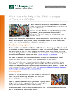 Work More Effectively in the Official Languages of Canada and Quebec