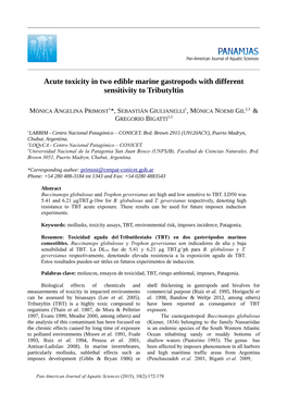 Acute Toxicity in Two Edible Marine Gastropods with Different Sensitivity to Tributyltin