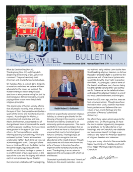 BULLETIN November/December 2018 | Heshvan/Kislev/Tevet 5779 Volume XLX, No