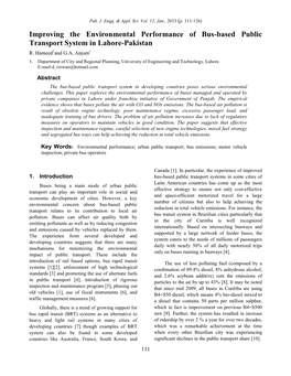 Improving the Environmental Performance of Bus-Based Public Transport System in Lahore-Pakistan R