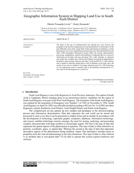 Geographic Information System in Mapping Land Use in South Aceh District Oktalia Triananda Lovita ,1,* , Resky Rusnanda ,2