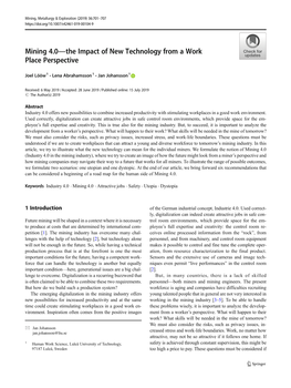 Mining 4.0—The Impact of New Technology from a Work Place Perspective