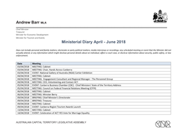 Andrew Barr MLA Ministerial Diary Publication April-June 2018