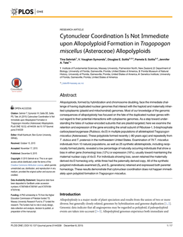 Cytonuclear Coordination Is Not Immediate Upon Allopolyploid Formation in Tragopogon Miscellus (Asteraceae) Allopolyploids