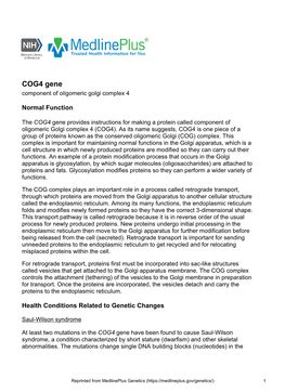 COG4 Gene Component of Oligomeric Golgi Complex 4