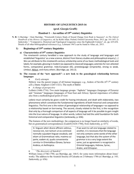 An Outline of 19Th Century Linguistics 1) Beginnings of 19Th