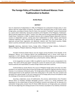 The Foreign Policy of President Ferdinand Marcos: from Traditionalism to Realism