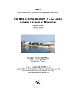 The Role of Entrepreneurs in Developing Economies: Case of Cameroon Master Thesis Spring 2020