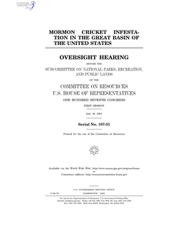 Oversight Hearing Committee on Resources U.S. House Of