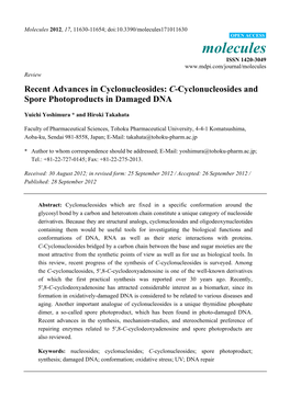 C-Cyclonucleosides and Spore Photoproducts in Damaged DNA