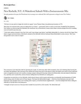 New Rochelle, N.Y.: a Waterfront Suburb with a Socioeconomic Mix an Early Pandemic Hot Spot, This Westchester City Is Seeing a New Outbreak