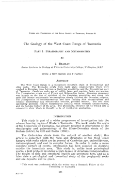 The Geology of the West Coast Range of Tasmania