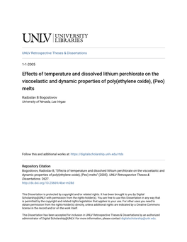 Effects of Temperature and Dissolved Lithium Perchlorate on the Viscoelastic and Dynamic Properties of Poly(Ethylene Oxide), (Peo) Melts