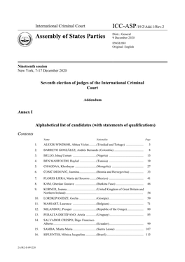 Assembly of States Parties 9 December 2020 ENGLISH Original: English