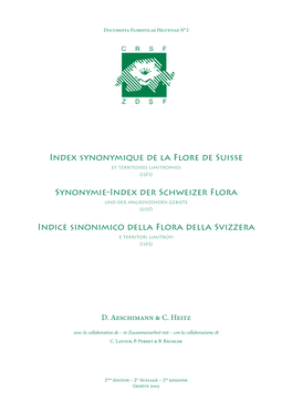 Synonymique De La Flore De Suisse Synonymie-Index Der Schweizer Flora Indice Sinonimico Della Flora Della Svizzera