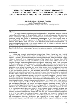 Depopulation of Traditional Mining Regions in Central and East Europe: Case Study of the Upper- Silesian Basin (Poland) and the Donetsk Basin (Ukraine)