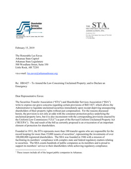 STA/SSA Letter to Arkansas Re HB1427