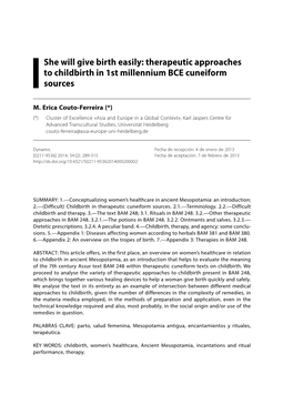 She Will Give Birth Easily: Therapeutic Approaches to Childbirth in 1St Millennium BCE Cuneiform Sources