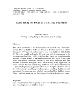Humanizing the Study of Late Ming Buddhism