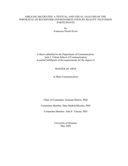 Girls Incarcerated: a Textual and Visual Analysis of the Portrayal of Recidivism and Rehabilitation by Reality Television Participants